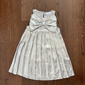 NWOT Zara Pleaded Silver Dress With Bow